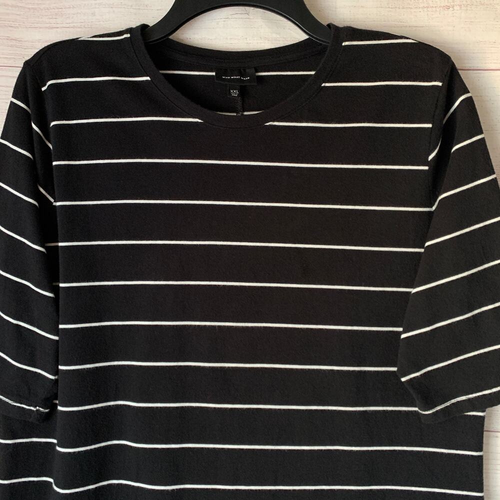 Who What Wear Women's Black and White Striped Shirt Cotton Blend Size XXL - Picture 2 of 16